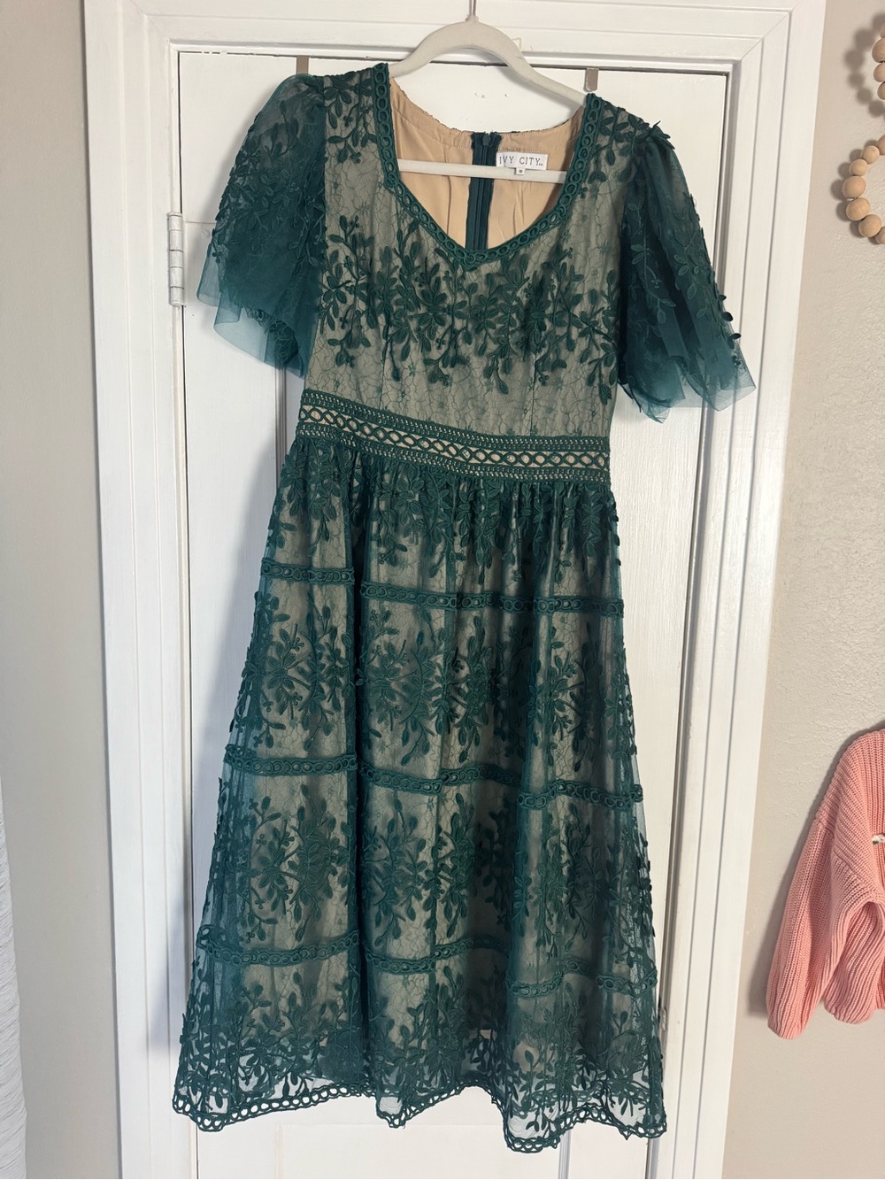 Ivy City Co Teal Green Floral Lace Party Dress